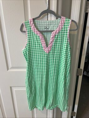 Lands' End Draper james Green and Pink Gingham Sleeveless Shift Dress 100%cotton